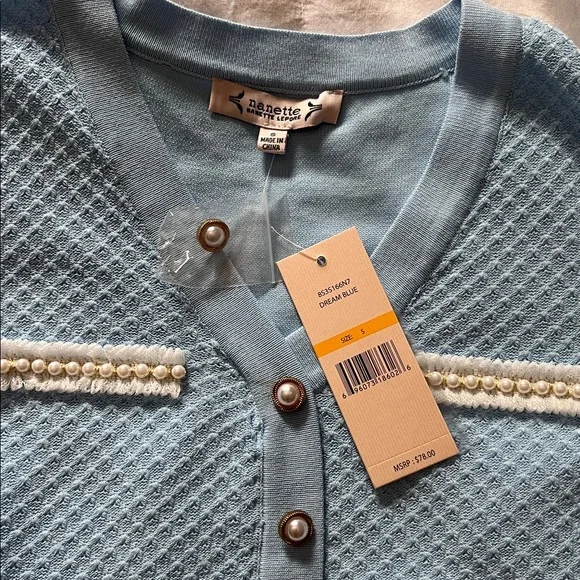 NWT Nanette Lenore blue knit sweater blouse - Picture 2 of 6